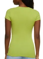 Womens Basic Wide V Neck Tee, Green, Size S