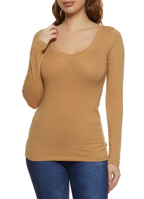 Womens Basic V Neck Long Sleeve Top, M
