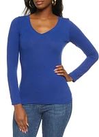 Womens Basic V Neck Long Sleeve Top,
