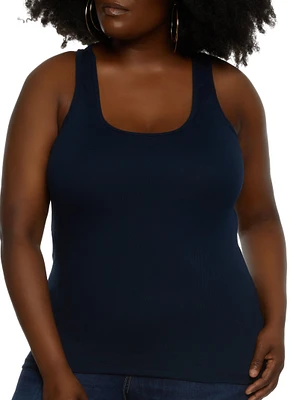 Womens Plus Ribbed Knit Racerback Tank Top,