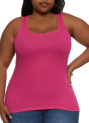 Womens Plus Size Ribbed Knit Racerback Tank Top, Pink, Size 1X