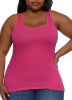 Womens Plus Size Ribbed Knit Racerback Tank Top, Pink, Size 1X