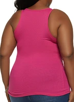 Womens Plus Size Ribbed Knit Racerback Tank Top, Pink, Size 1X