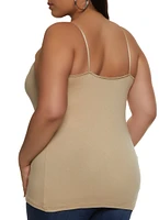 Womens Plus Size Basic Cotton Scoop Neck Cami, Beige, Size 1X