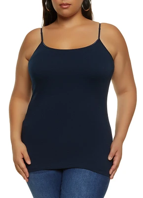 Womens Plus Size Basic Cotton Scoop Neck Cami, Blue, Size 1X
