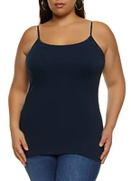 Womens Plus Size Basic Cotton Scoop Neck Cami, Blue, Size 1X