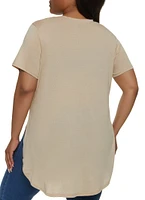 Womens Plus Size Oversized High Low Tee, Beige, Size 1X