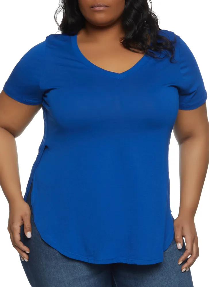 Womens Plus Size Oversized High Low Tee, Blue, Size 1X