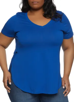 Womens Plus Size Oversized High Low Tee, Blue, Size 1X