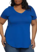 Womens Plus Size Oversized High Low Tee, Blue, Size 1X