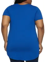 Womens Plus Size Oversized High Low Tee, Blue, Size 1X