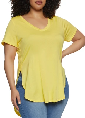 Womens Plus Size Oversized High Low Tee, Yellow, Size 1X