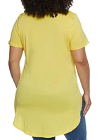Womens Plus Size Oversized High Low Tee, Yellow, Size 1X