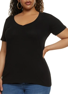 Womens Plus Basic V Neck Tee,