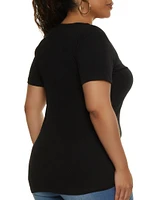Womens Plus Basic V Neck Tee,