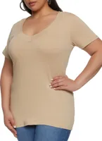 Womens Plus Basic V Neck Tee,