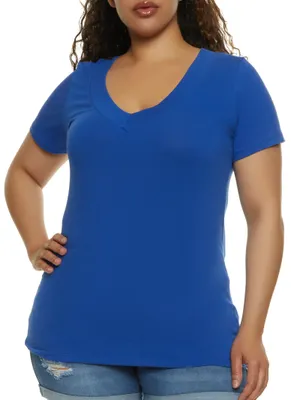 Womens Plus Basic V Neck Tee,