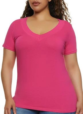 Womens Plus Basic V Neck Tee,
