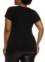 Womens Plus Basic Short Sleeve Crew Neck Tee, 1X