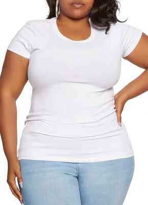 Womens Plus Size Basic Short Sleeve Crew Neck Tee, White, Size 3X