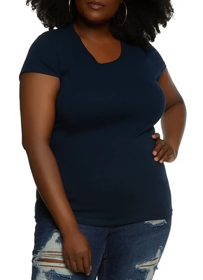 Womens Plus Basic Short Sleeve Crew Neck Tee,