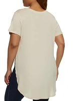 Womens Plus Size Basic Split Hem Tee, Beige, Size 1X