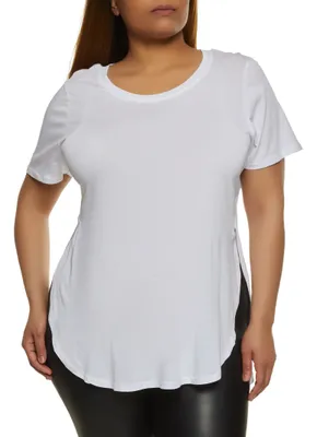 Womens Plus Size Basic Split Hem Tee, White, Size 1X