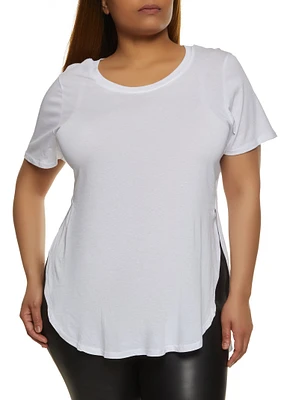 Womens Plus Size Basic Split Hem Tee, White, Size 2X