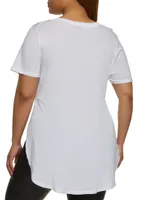 Womens Plus Size Basic Split Hem Tee, White, Size 2X