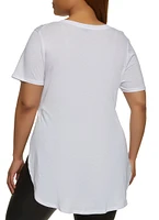 Womens Plus Size Basic Split Hem Tee, White, Size 2X