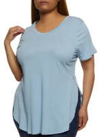 Womens Plus Size Basic Split Hem Tee, Blue, Size 1X