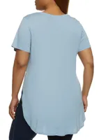 Womens Plus Size Basic Split Hem Tee, Blue, Size 1X