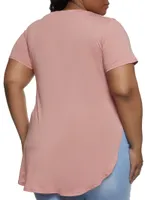 Womens Plus Size Basic Split Hem Tee, Pink, Size 2X