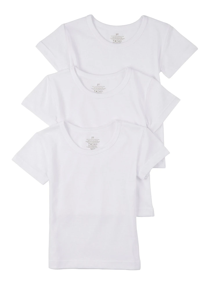 Toddler Girls Basic Tees 3 Pack, White, Size 3T