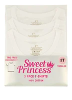 Toddler Girls Basic Tees 3 Pack, White, Size 3T