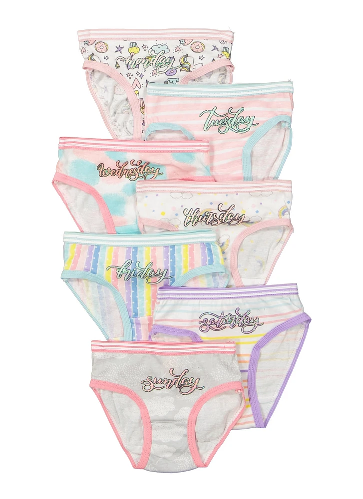 Toddler Girls Seven Pack Days of The Week Printed Panties, Multi, Size 3T