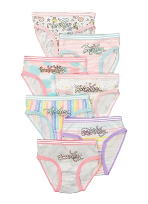 Toddler Girls Seven Pack Days of The Week Printed Panties, Multi, Size 3T