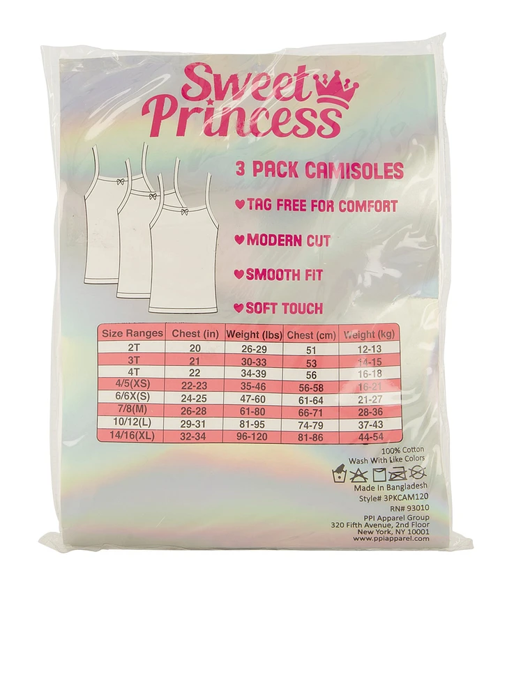 Womens Girls Cami Trio, White, Size 7-8