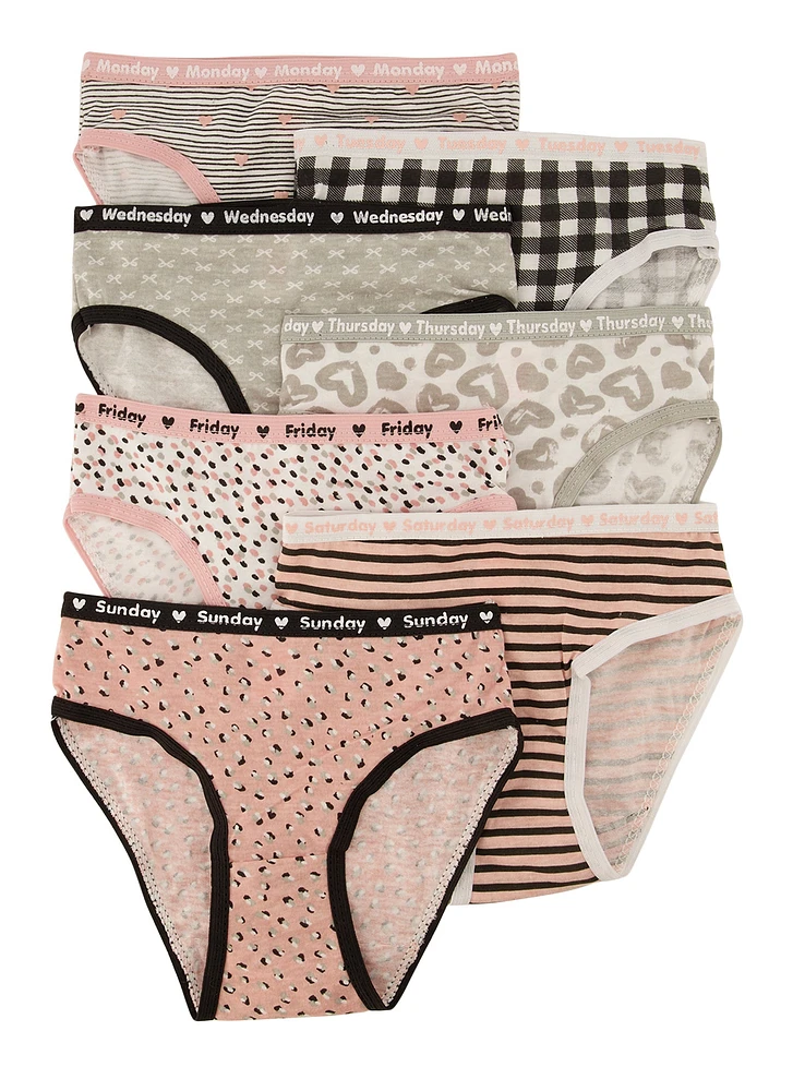Womens Little Girls Printed Days of the Week Panties, Pink, Size 5-6
