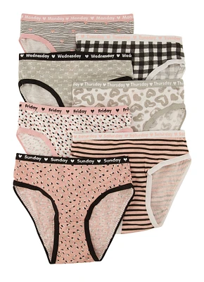 Womens Little Girls Printed Days of the Week Panties, Pink, Size 5-6
