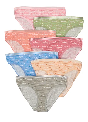 Womens Girls 7 Pack Days of The Week Graphic Panties, Multi, Size 10-12