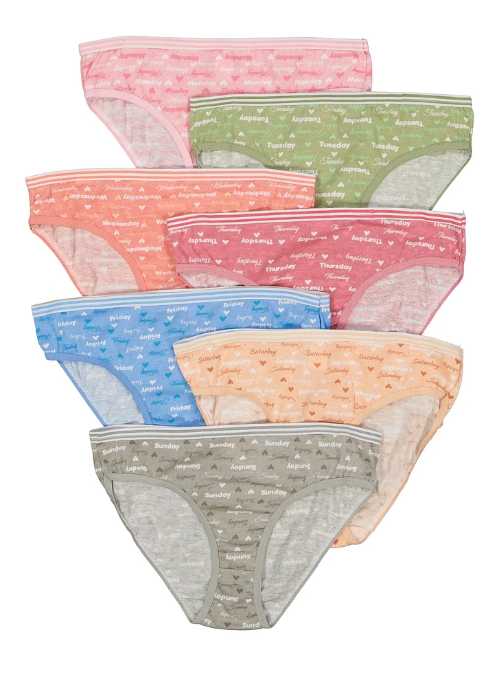 Womens Girls 7 Pack Days of The Week Graphic Panties, Multi, Size 10-12