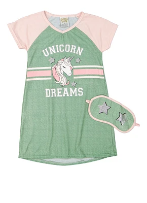 Girls Unicorn Dreams Pajama Nightgown, Green, Size 4