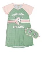 Girls Unicorn Dreams Pajama Nightgown, Green, Size 4