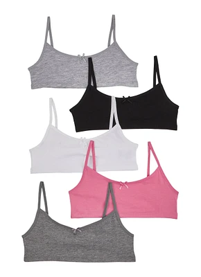 Womens Girls Cami Bras 5 Pack Set, Multi, Size S