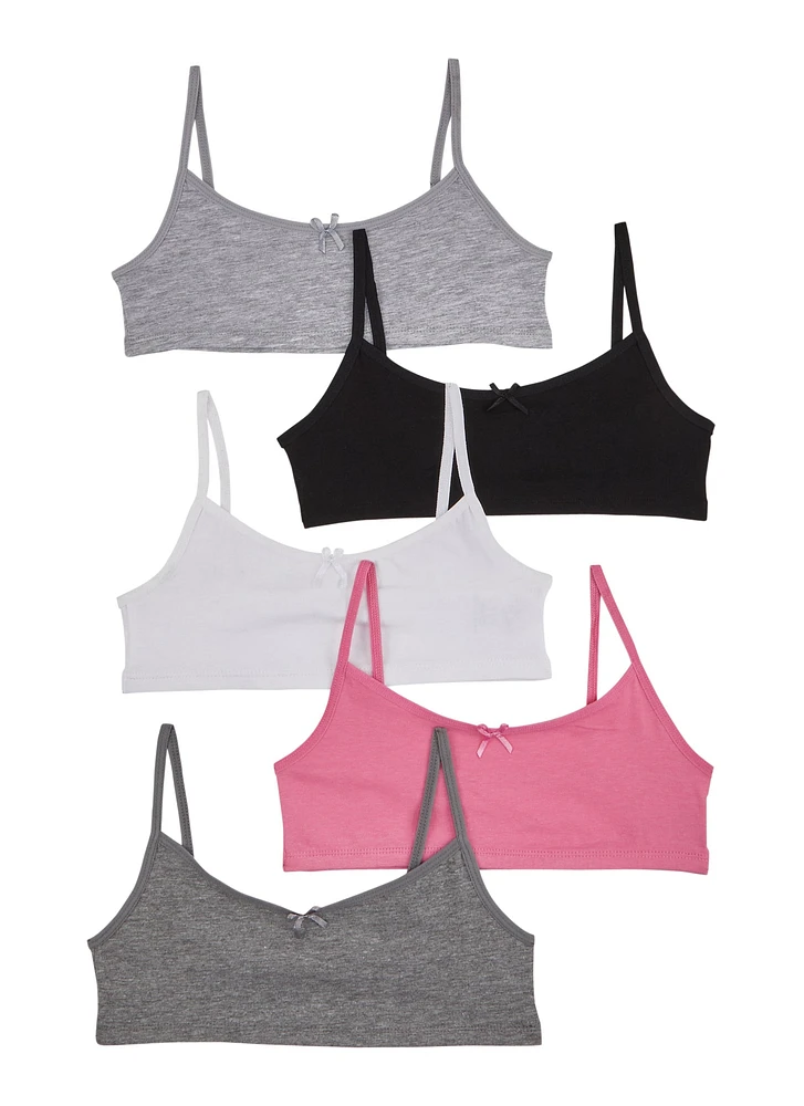 Womens Girls Cami Bras 5 Pack Set, Multi, Size S