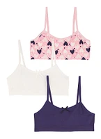 Womens Girls 3 Pack Heart Print Cami Bras, Multi, Size M