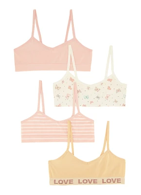 Womens Girls 4 Pack Butterfly Print Cami Bras, Multi, Size M