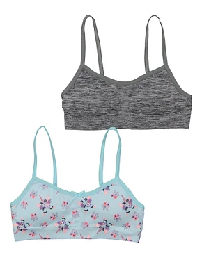 Womens Girls 2 Pack Floral Print Cami Bras, Multi, Size M