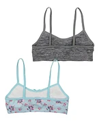 Womens Girls 2 Pack Floral Print Cami Bras, Multi, Size M